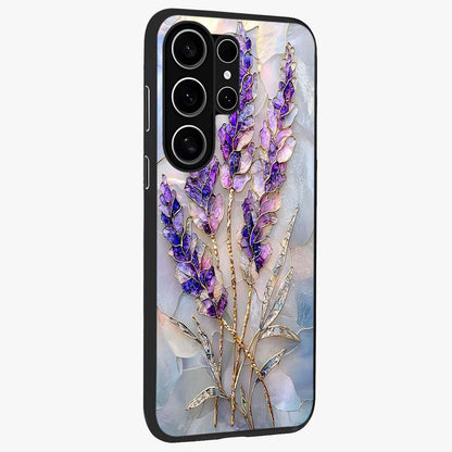 Lavender Dream Glow Glass Case upright view showcasing radiant lavender glow artwork with calming dreamy theme.