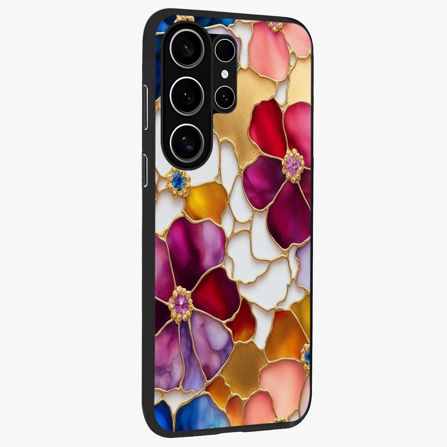 Marble Flower Pattern Glass Case upright view showcasing decorative marble flower artwork with refined style.