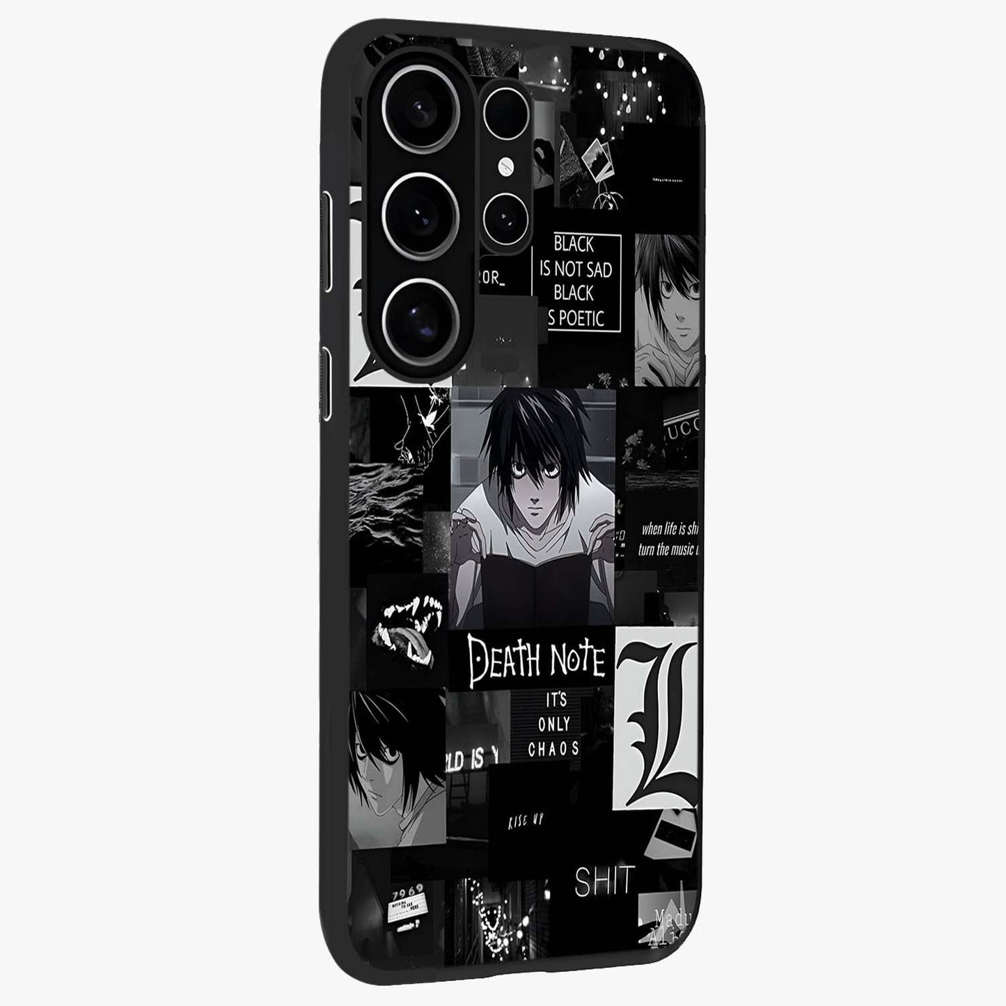 Midnight Chaos Mind Glass Case upright view showcasing expressive abstract artwork with bold dark theme.