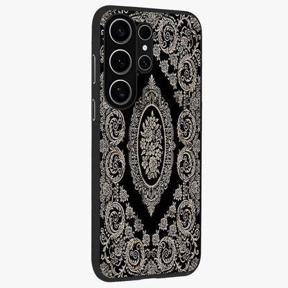 Noir Bloom Elegance Glass Case upright view showcasing graceful floral artwork with luxurious dark theme.