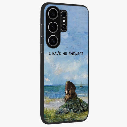 Peace Beyond War Glass Case upright view showcasing powerful peace symbol artwork with inspirational theme.