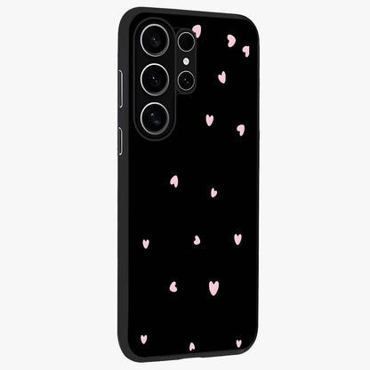 Pink Love Drops Glass Case upright view showcasing charming heart drop artwork with romantic playful theme.