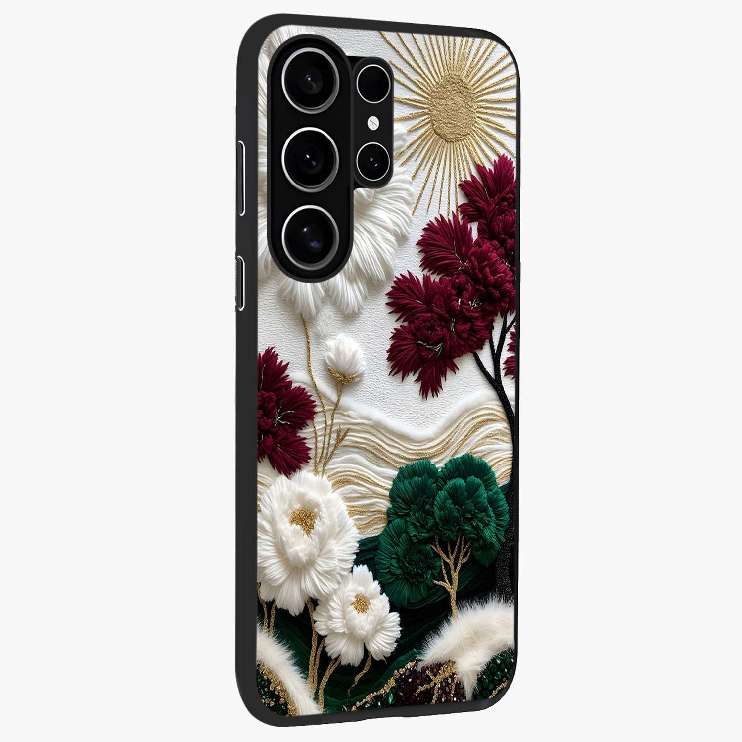 Radiant Bloom Elegance Glass Case upright view showcasing decorative flower artwork with refined botanical theme.