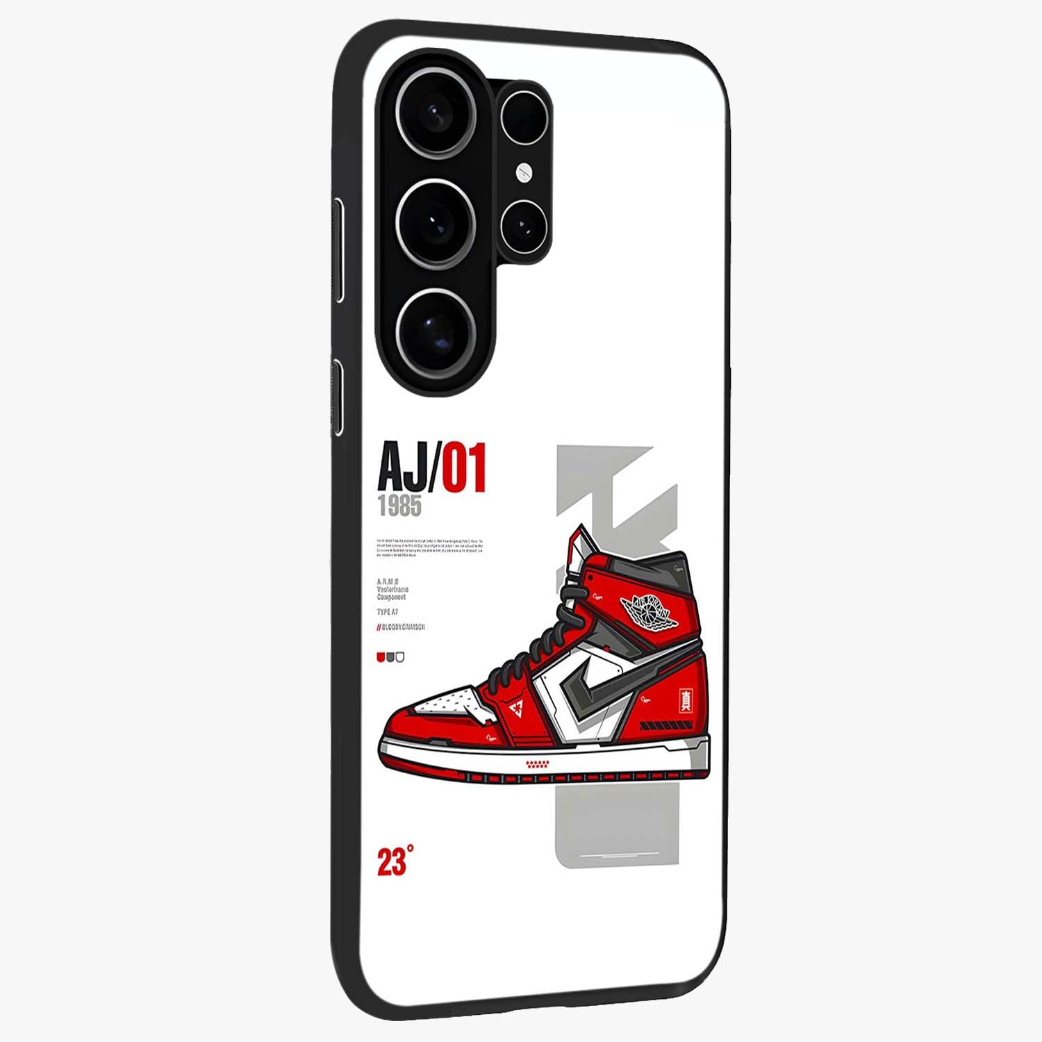 Retro Sneaker Blueprint Glass Case upright view showcasing stylish sneaker illustration with vintage streetwear theme.