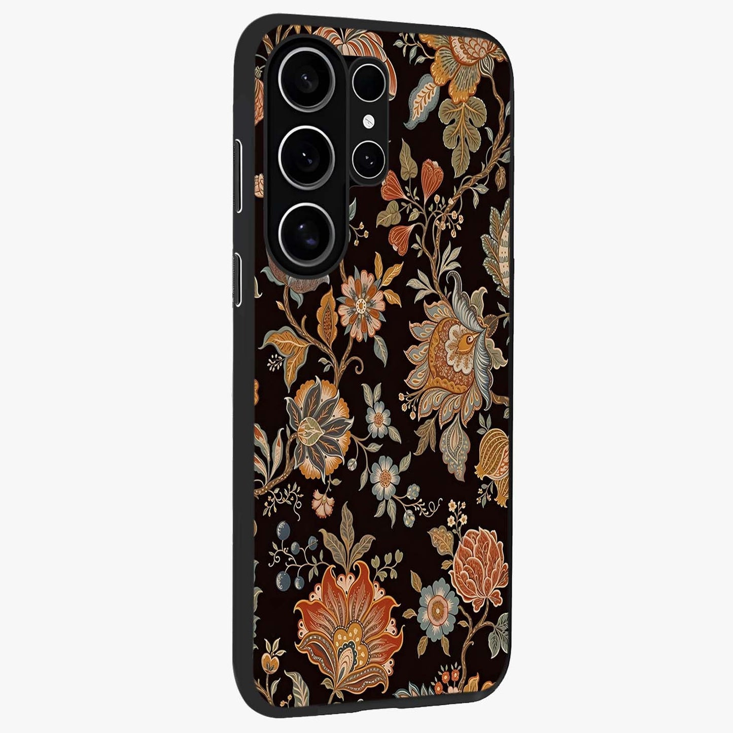 Vintage Floral Dream Glass Case upright view showcasing delicate floral artwork with timeless vintage theme.