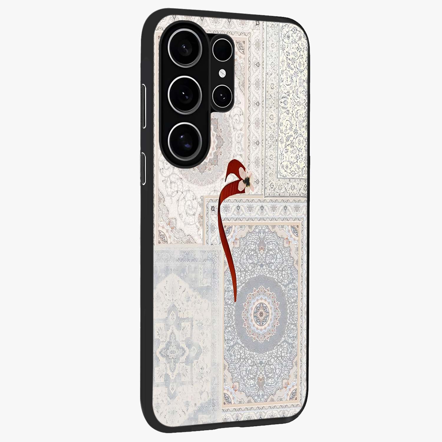 White Aesthetic Bow Glass Case upright view showcasing delicate ribbon bow artwork with cute minimalist theme.