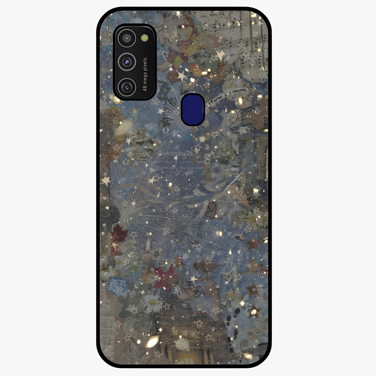 Aesthetic Astrolophia Glass Case showing flat back view with dreamy aesthetic design and glossy glass finish.