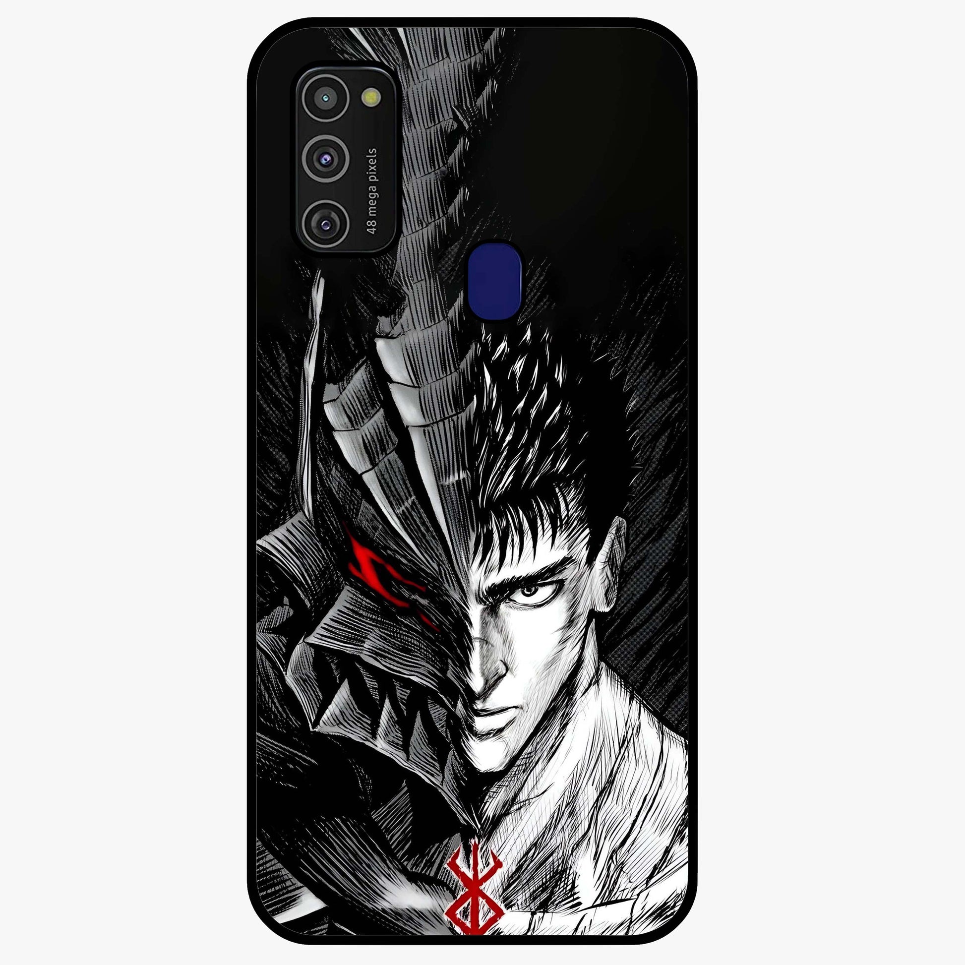 Berserker Blood Oath Glass Case showing flat back view with fierce warrior inspired artwork and glossy glass finish.