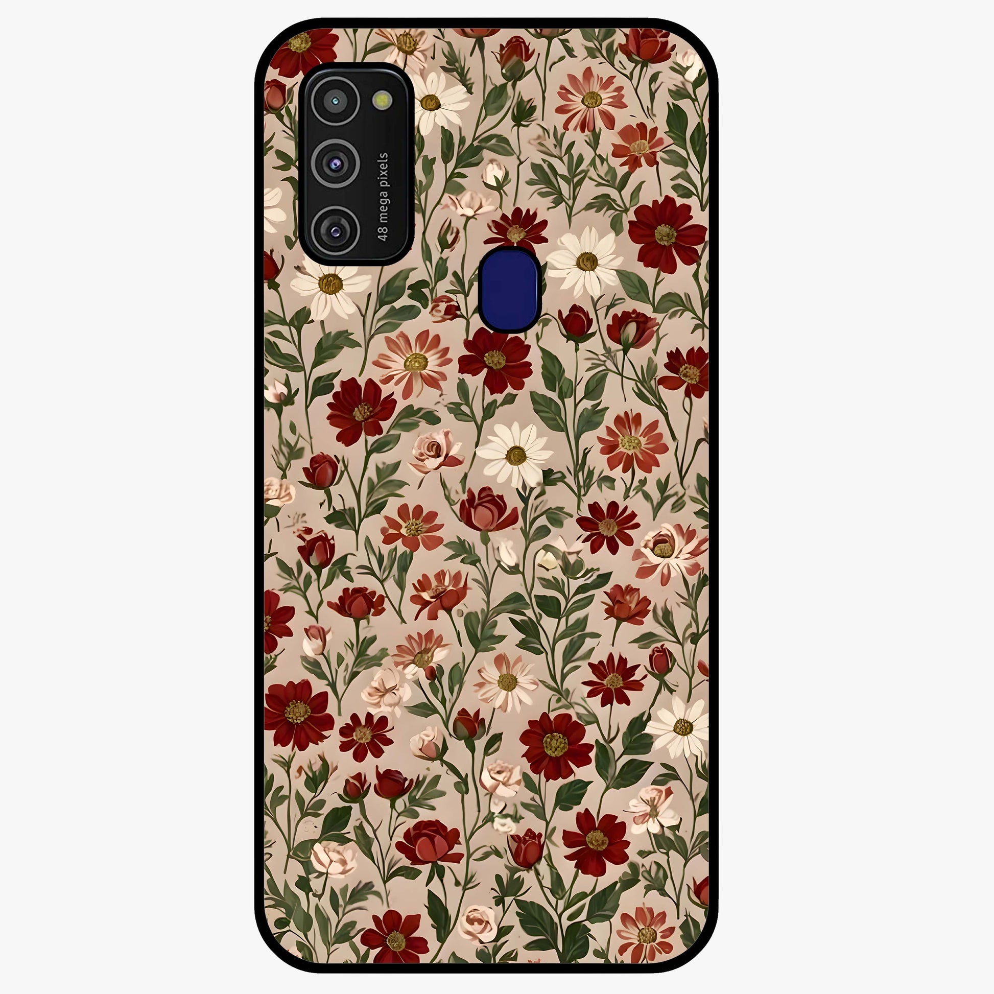 Biege Flower With Leaf Glass Case showing flat back view with soft beige floral artwork and glossy glass finish.
