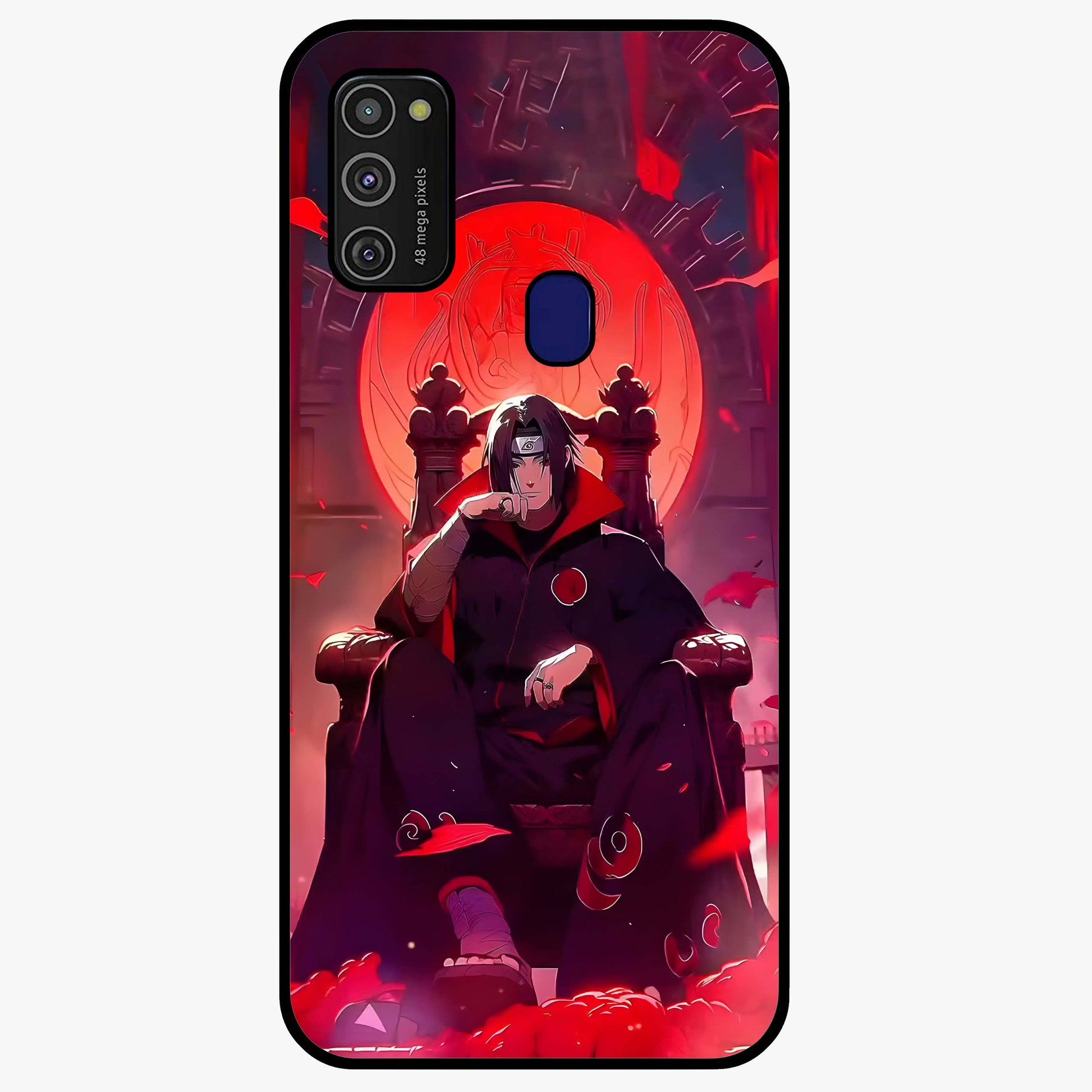 Blood Moon Sovereign Glass Case showing flat back view with mystical blood moon artwork and glossy glass finish.