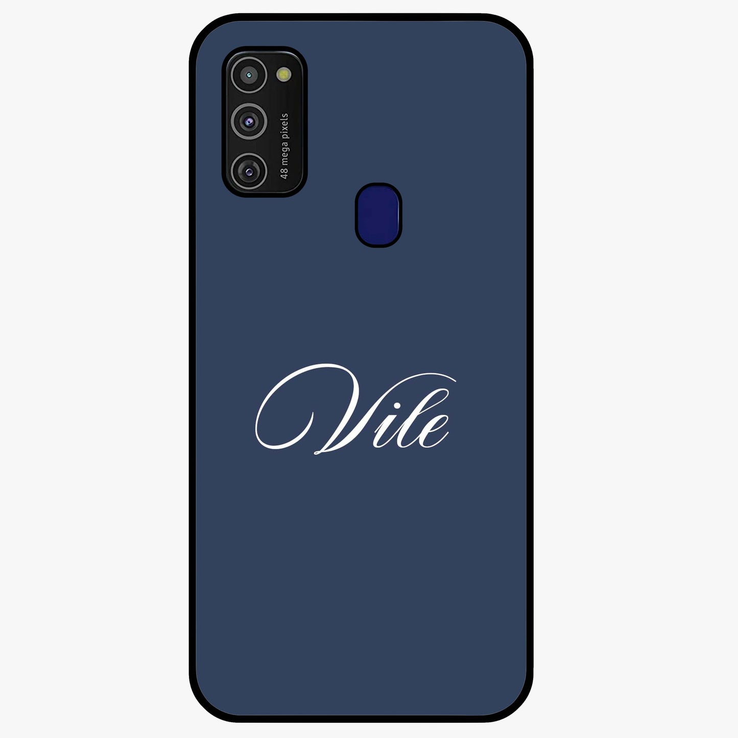 Blue Background Personalized Custom Name Glass Case showing flat back view with minimal blue background and custom name design.