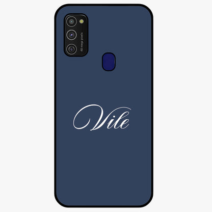Blue Background Personalized Custom Name Glass Case showing flat back view with minimal blue background and custom name design.