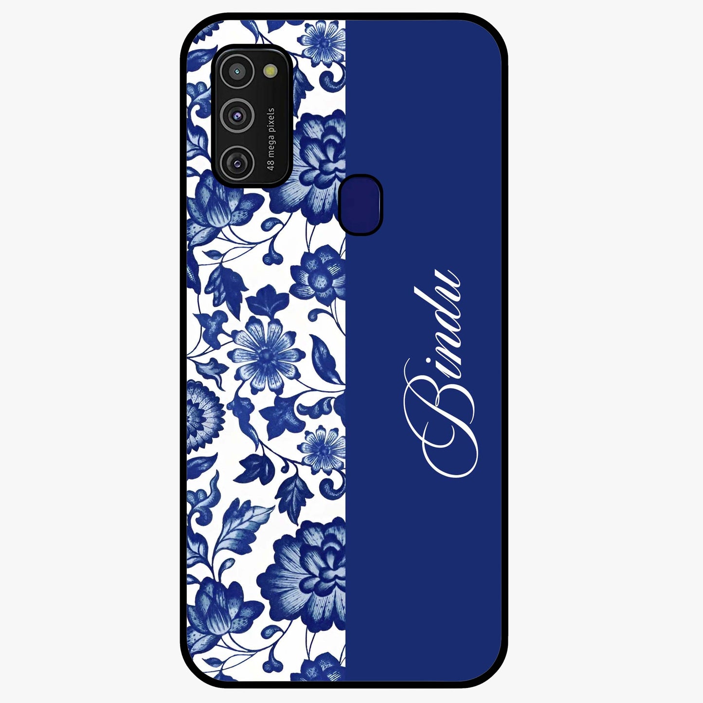 Blue Vintage Floral Pattern Glass Case upright view showcasing timeless floral illustration with vintage inspired style.