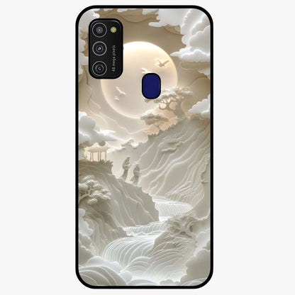 Celestial Origami Glass Case showing flat back view with artistic origami inspired celestial artwork and glossy glass finish.