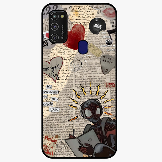 City Dream Sketch Glass Case showing flat back view with artistic city skyline sketch artwork and glossy glass finish.