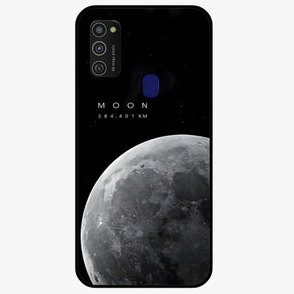 Cosmic Moon Glow Glass Case showing flat back view with glowing moon artwork and glossy glass finish.