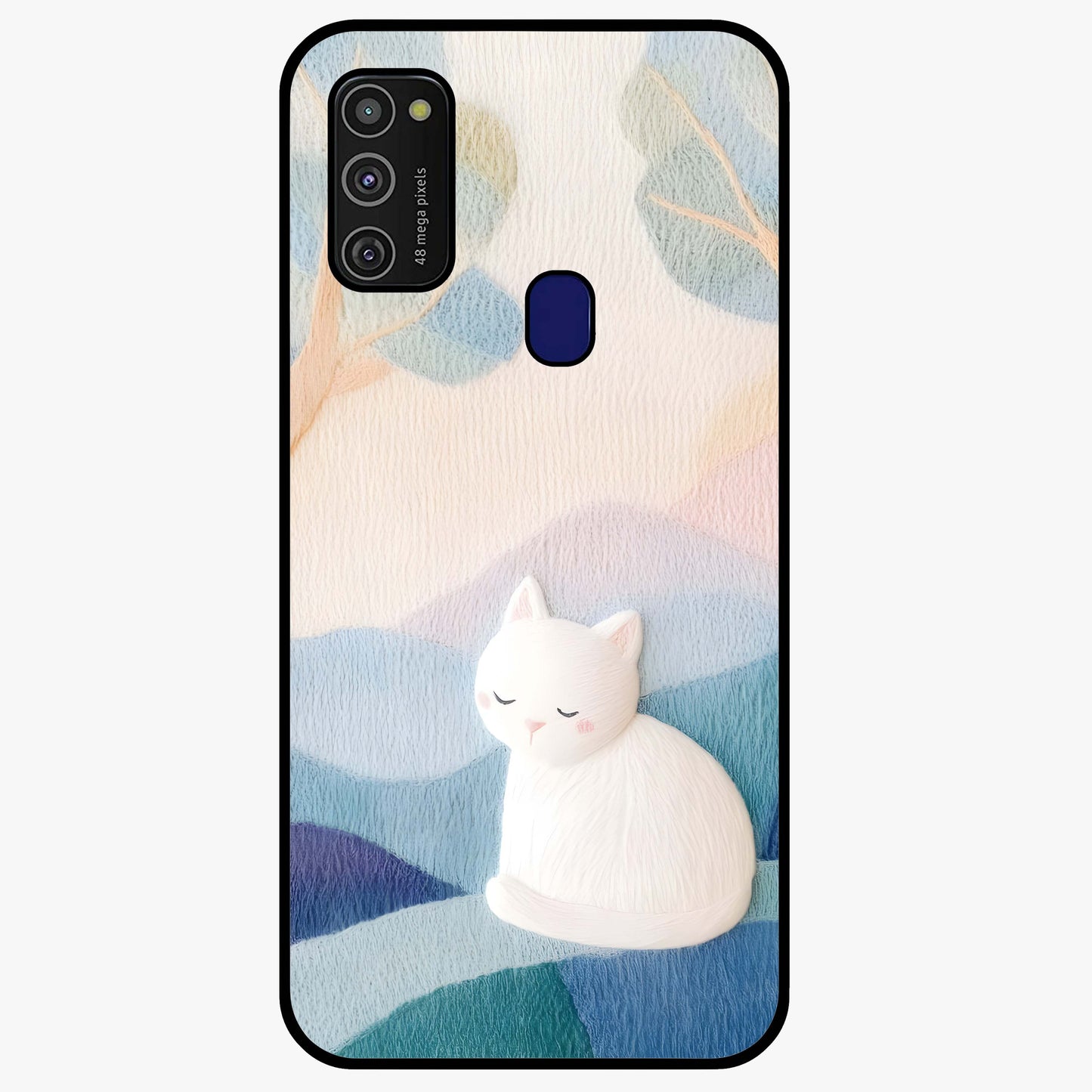 Cotton Dream Cat Glass Case showing flat back view with soft dreamy cat artwork and glossy glass finish.