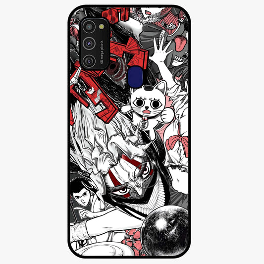 Crimson Chaos Panel Glass Case showing flat back view with bold crimson abstract artwork and glossy glass finish.