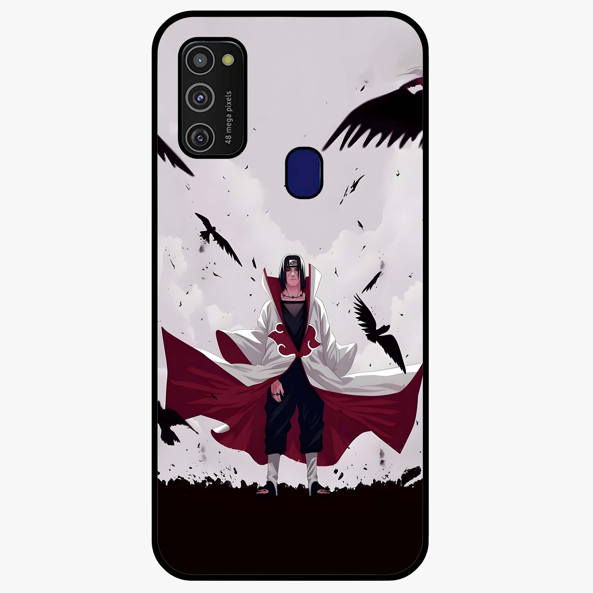 Crimson Crow Ascension Glass Case showing flat back view with mystical crow artwork and glossy glass finish.