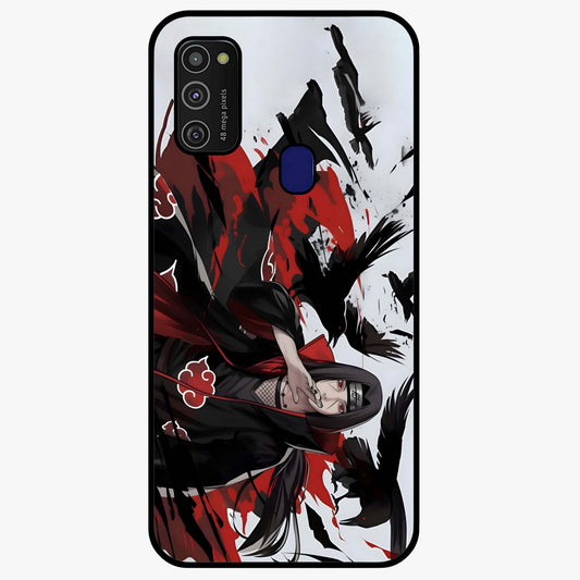 Crimson Crow Illusion Glass Case showing flat back view with artistic crow illusion artwork and glossy glass finish.