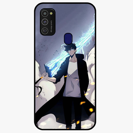 Dark Lightning Anime Warrior Glass Case showing flat back view with intense anime warrior artwork and glossy glass finish.