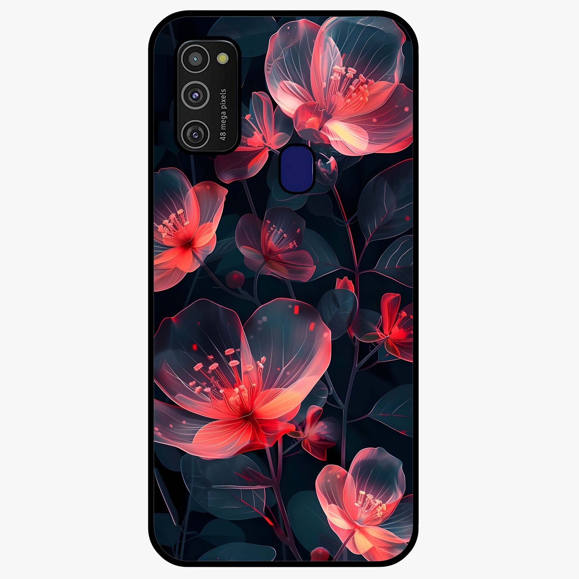 Dark Shade of Flower Glass Case showing flat back view with elegant dark floral artwork and glossy glass finish.