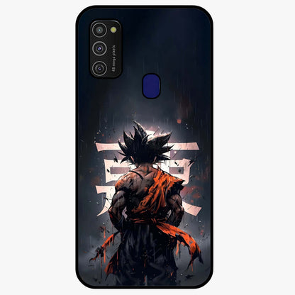 Dark Warrior In Rain Glass Case showing flat back view with warrior artwork in rainy atmosphere and glossy glass finish.