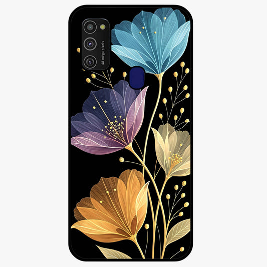 Delicate Multicolor Flowers Glass Case showing flat back view with vibrant floral artwork and glossy glass finish.