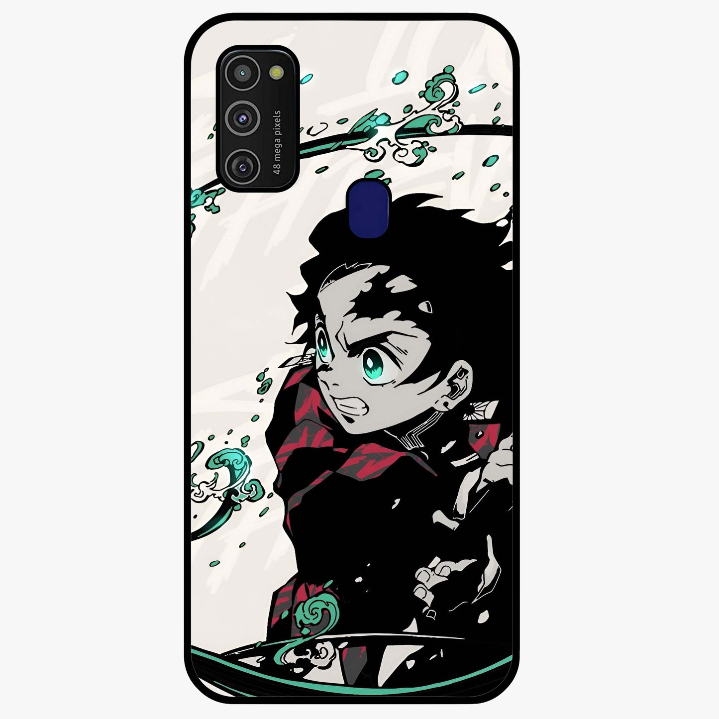 Demon Slayer Glass Case showing flat back view with bold anime inspired artwork and glossy glass finish.