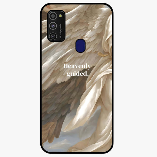 Divine Winged Grace Glass Case showing flat back view with elegant wing inspired artwork and glossy glass finish.
