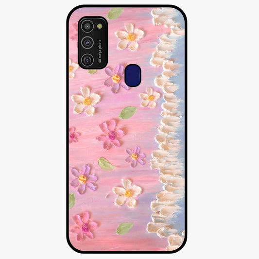 Dreamy Painted Garden Glass Case showing flat back view with artistic painted floral garden artwork and glossy glass finish.