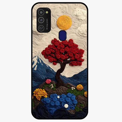 Eternal Nature Tapestry Glass Case showing flat back view with intricate nature tapestry artwork and glossy glass finish.