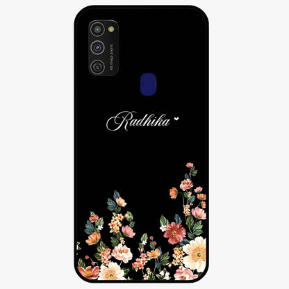 Floral Design With a Custom Personalized Name Glass Case showing flat back view with floral artwork and personalized name design.