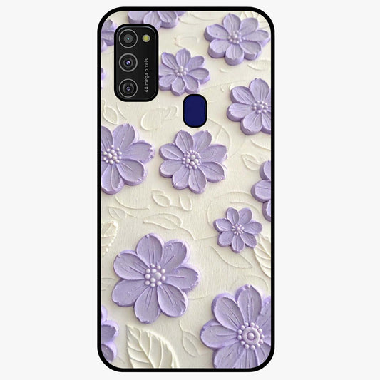 Floral Wall Art With Purple Flowers Glass Case showing flat back view with purple flower artwork and glossy glass finish.