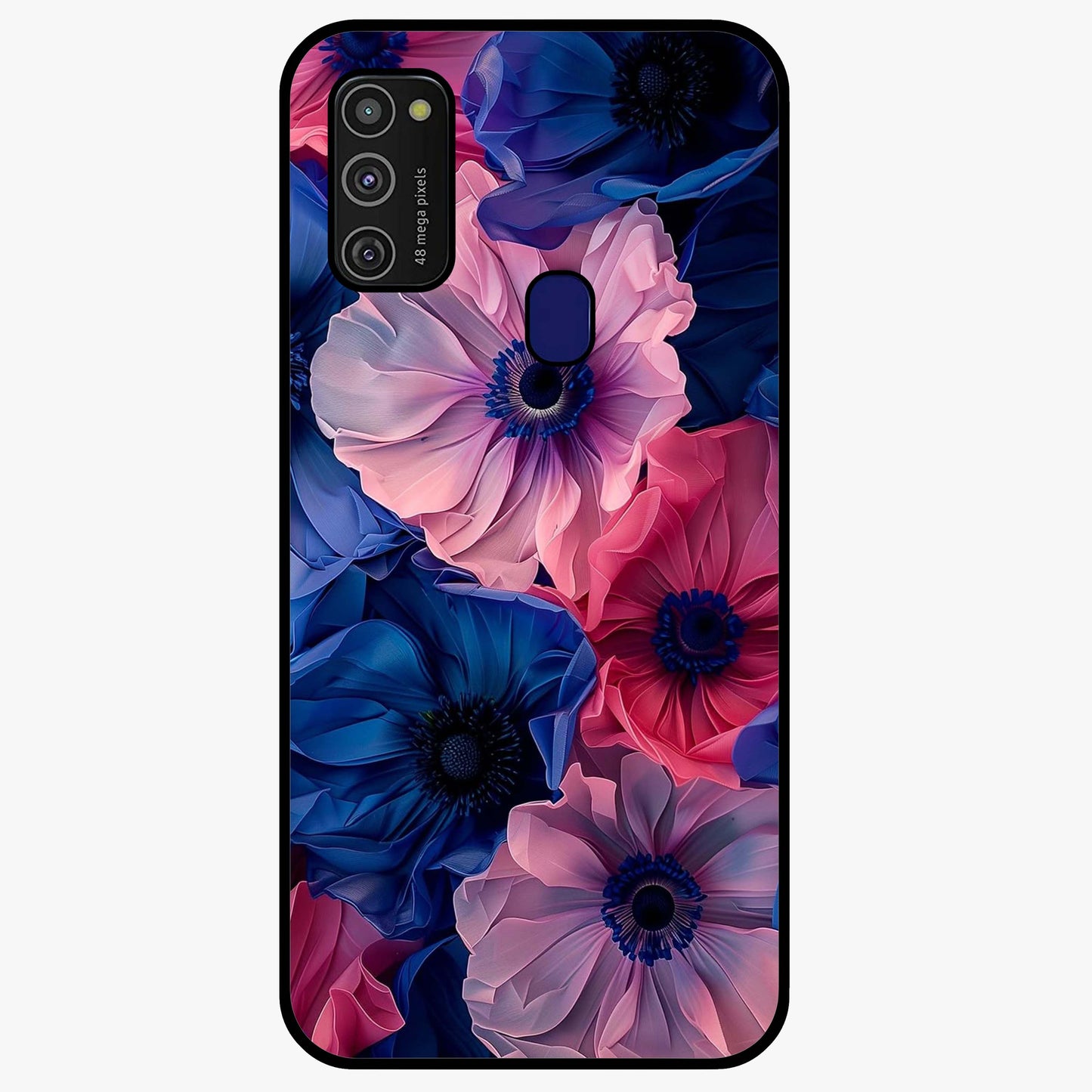 Flower Paper Art Pattern Glass Case showing flat back view with paper cut style floral artwork and glossy glass finish.