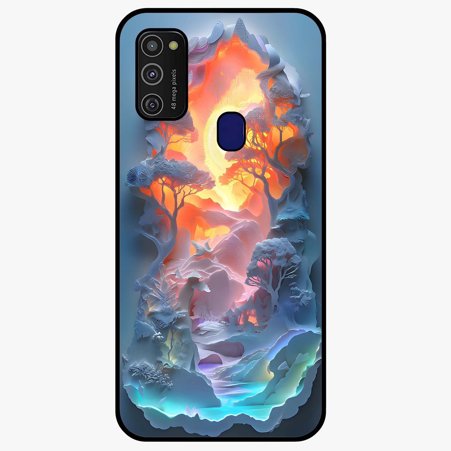 Glow Forest Portal Glass Case showing flat back view with glowing forest portal artwork and glossy glass finish.