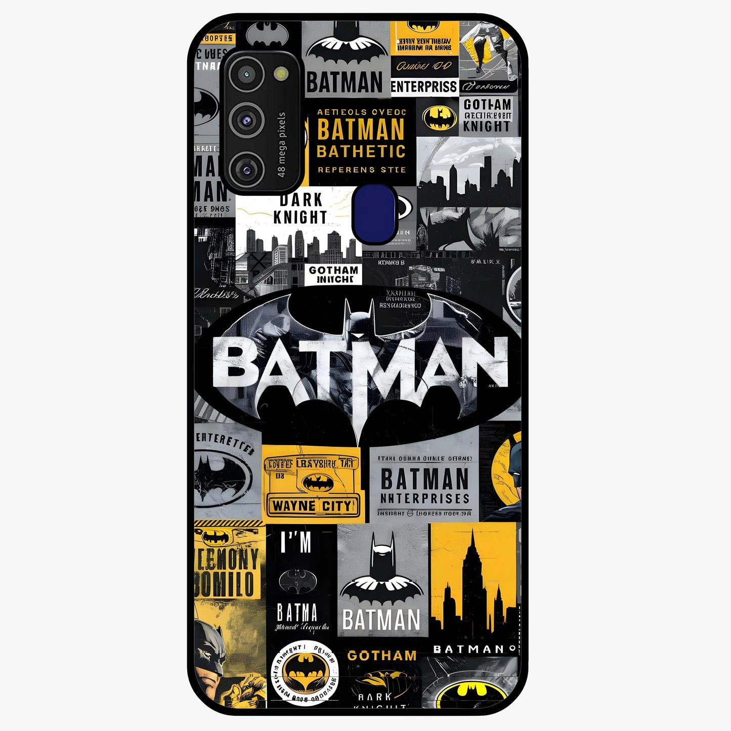 Knight Gotham Rise Glass Case showing flat back view with dark hero inspired artwork and glossy glass finish.