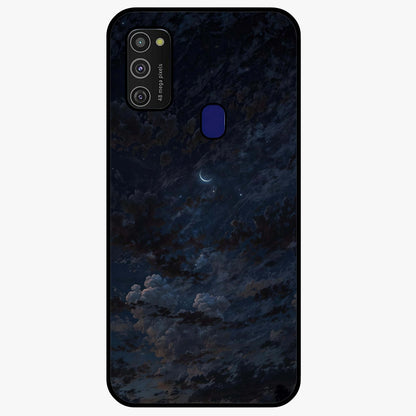 Lunar Veil Silence Glass Case showing flat back view with mystical moon veil artwork and glossy glass finish.