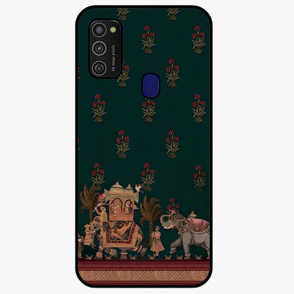 Macmerise Glass Case showing flat back view with stylish modern artwork and glossy glass finish.