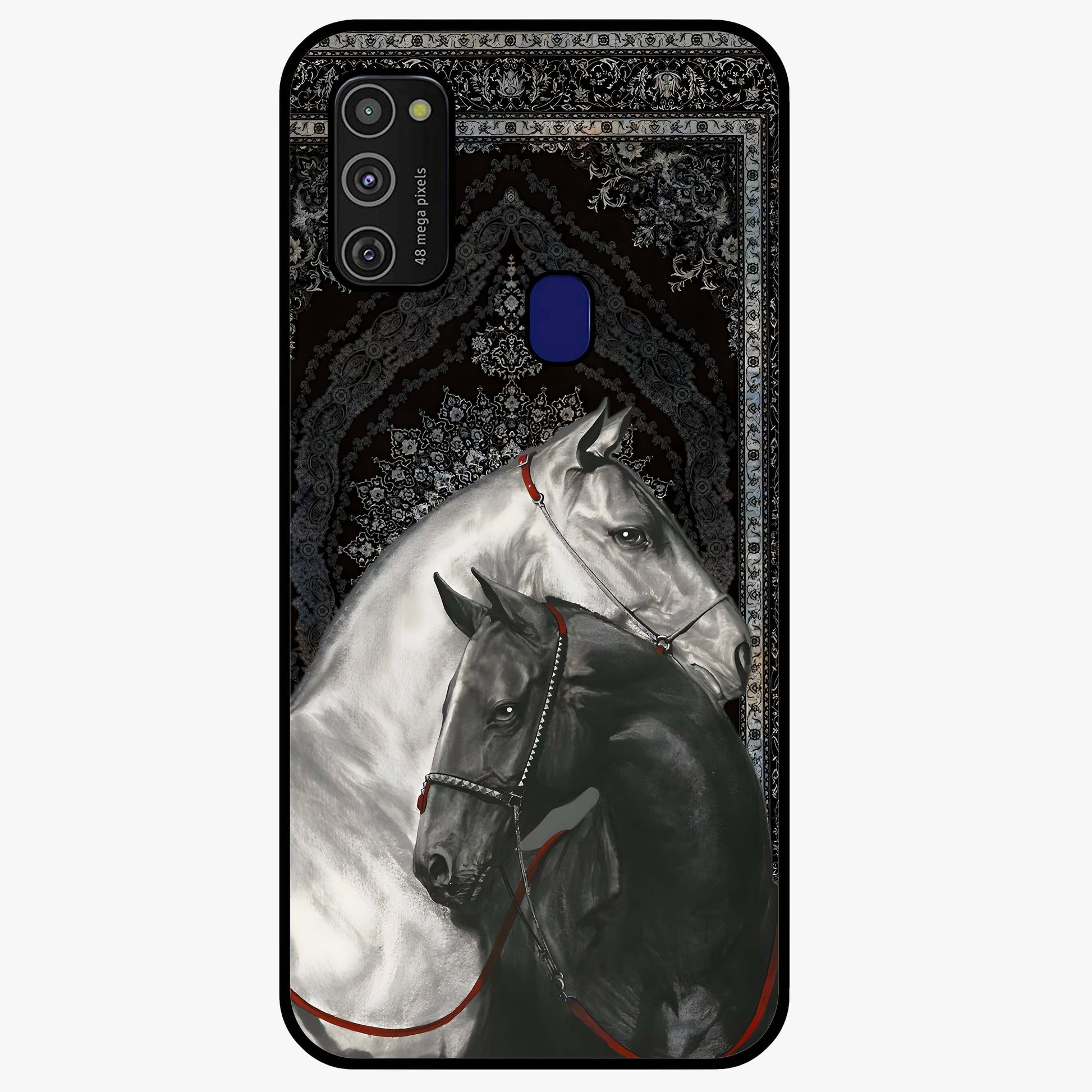 Majestic Ride Legacy Glass Case showing flat back view with powerful automotive inspired artwork and glossy glass finish.