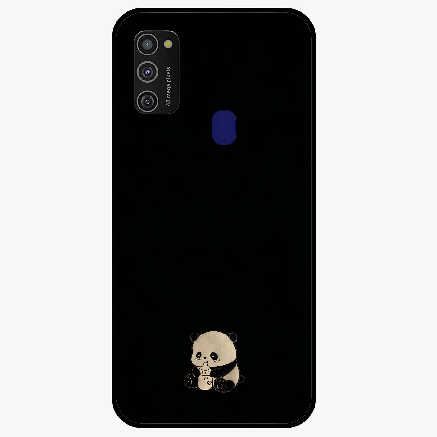 Midnight Panda Love Glass Case showing flat back view with cute panda themed artwork and glossy glass finish.