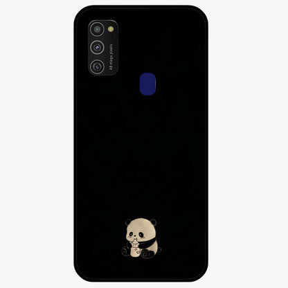 Midnight Panda Love Glass Case showing flat back view with cute panda themed artwork and glossy glass finish.
