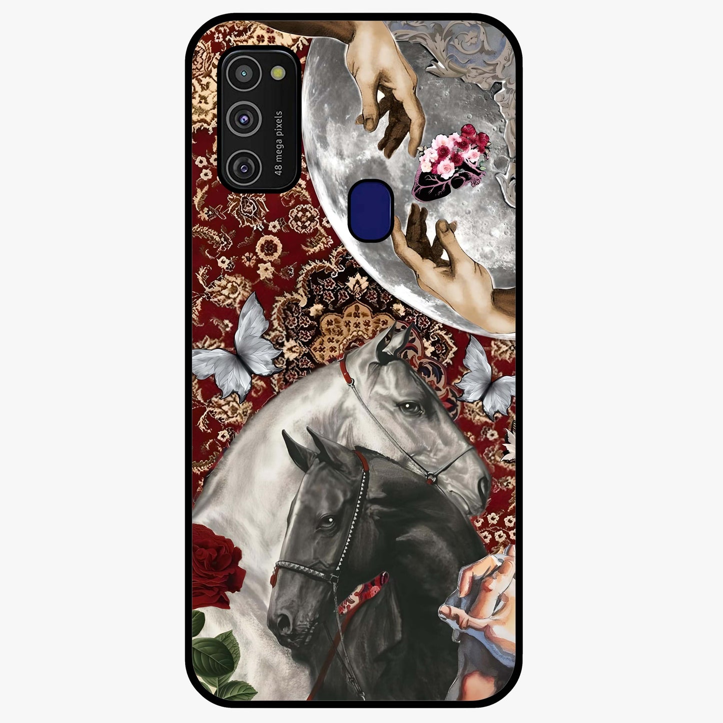Moonlit Royal Stallion Glass Case showing flat back view with majestic horse under moonlight artwork and glossy glass finish.