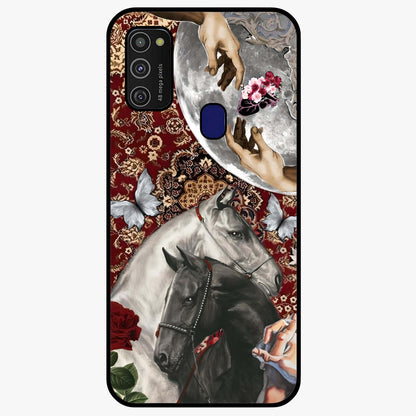 Moonlit Royal Stallion Glass Case showing flat back view with majestic horse under moonlight artwork and glossy glass finish.