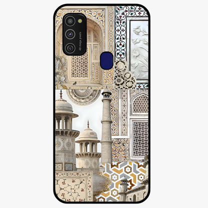 Mughal Marble Legacy Glass Case showing flat back view with intricate Mughal inspired marble pattern and glossy glass finish.