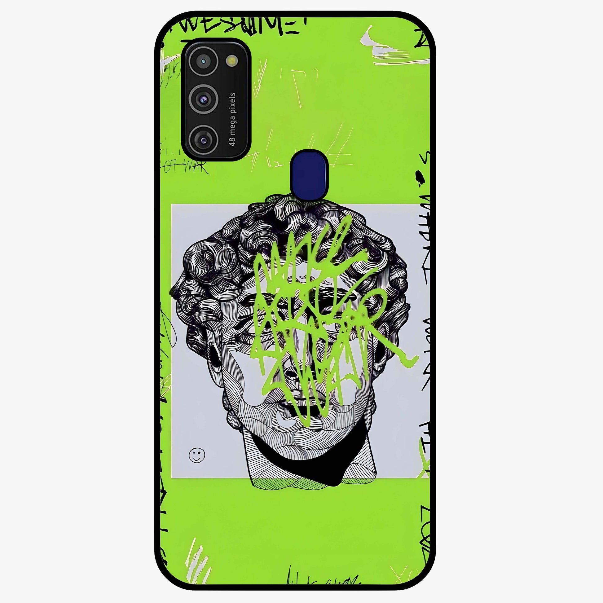 Neo Graffiti Rebellion Glass Case showing flat back view with vibrant graffiti artwork and glossy glass finish.