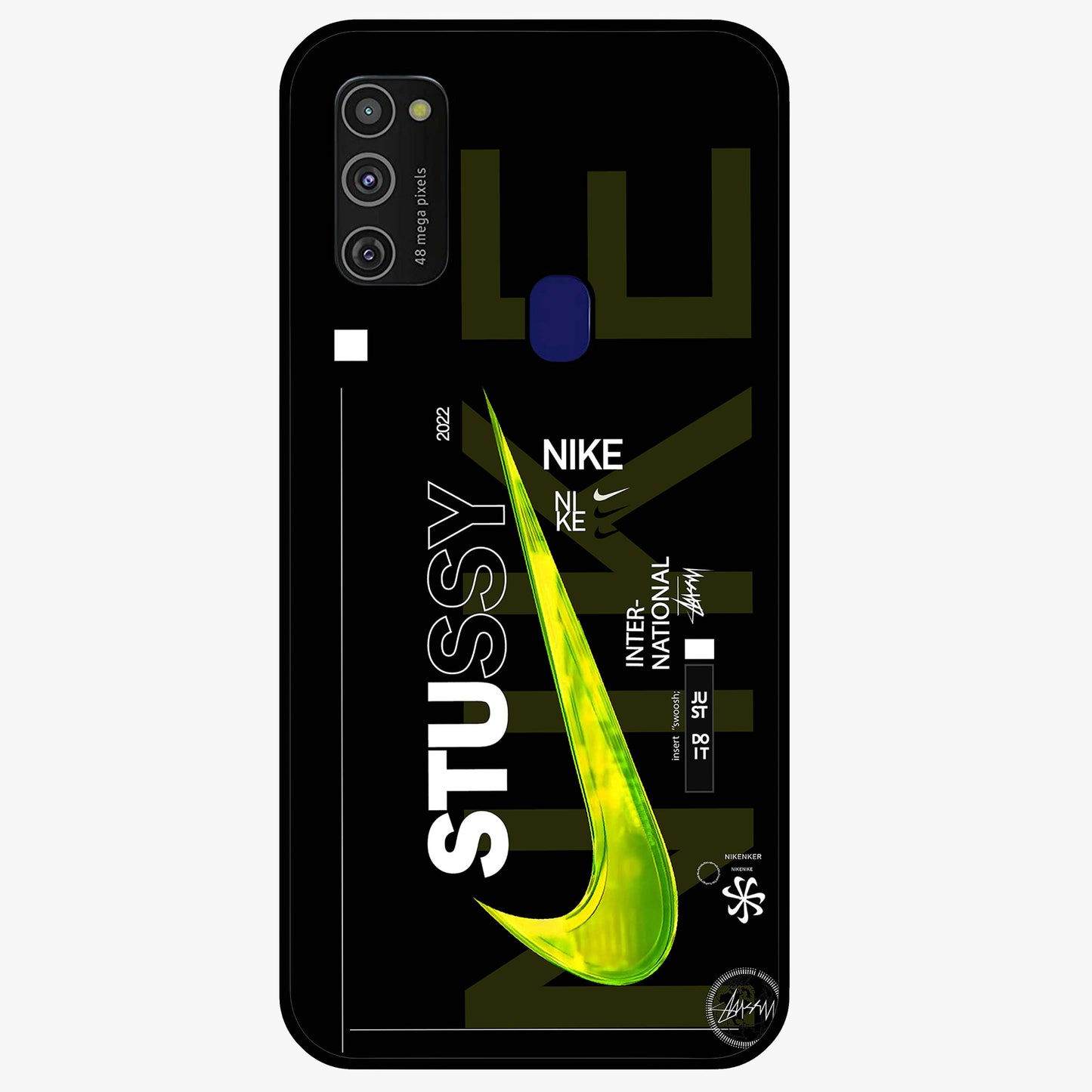 Neon Street Edition Glass Case showing flat back view with neon street style artwork and glossy glass finish.