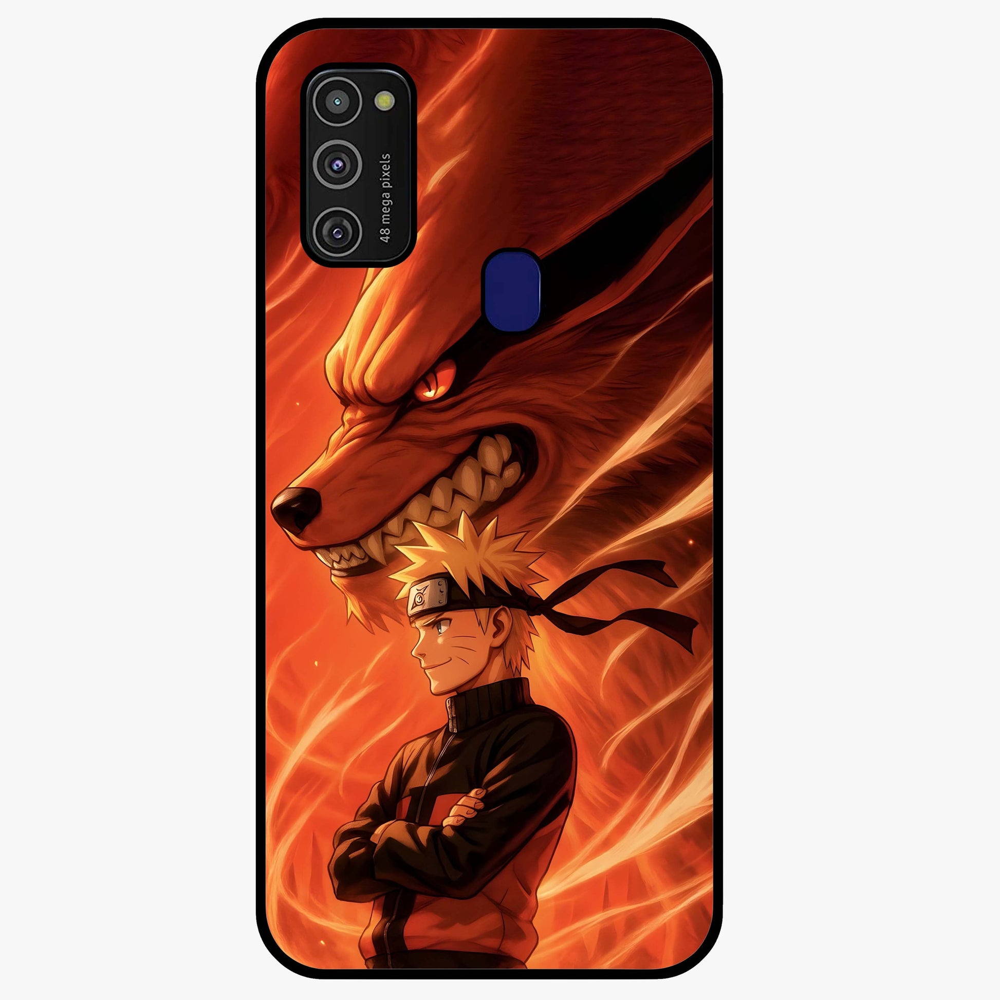 Nine Tails Legacy Glass Case showing flat back view with powerful nine-tailed fox inspired artwork and glossy glass finish.