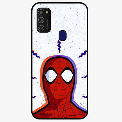Omg Spiderman Glass Case showing flat back view with bold superhero inspired artwork and glossy glass finish.