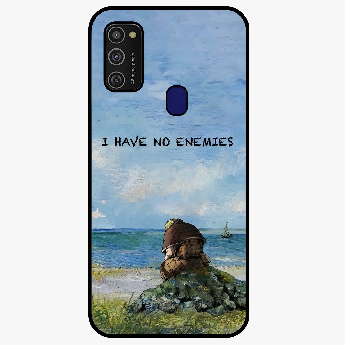Peace Beyond War Glass Case showing flat back view with symbolic peace themed artwork and glossy glass finish.